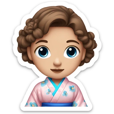 cute girl with blue eyes and brown hair in pink flower kimono sticker