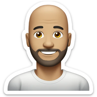 bald man, slight stubble on beard and head, smiley sticker
