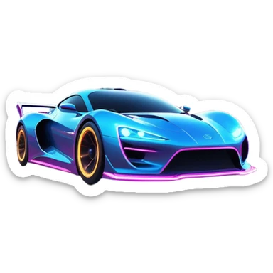 An icon showing a sleek car speeding through a neon-lit cityscape, inspired by Need for Speed. The design features dynamic motion lines, glowing tires, and a vibrant city backdrop with skyscrapers and lights. The rush of high-speed racing is highlighted. Transparent background. sticker