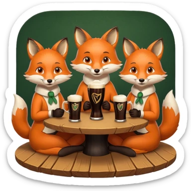 Three foxes sitting at a round table drinking Guinness sticker