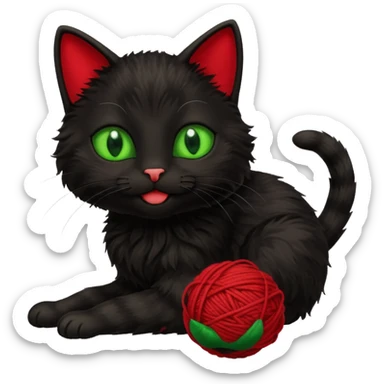 happy black cat playing with small ball of wool sticker