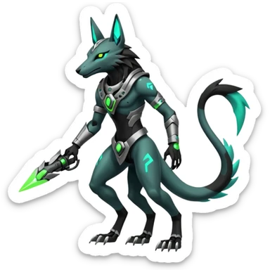 Black and green cyberpunk intricate neon glowing grey white futuristic cyborg-Anubis-Zeraora-Zoroark-fusion (full body) sticker