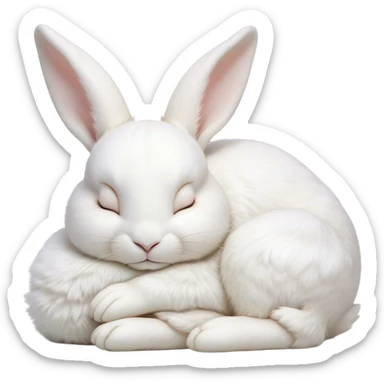 Meme-Worthy Cute Sleeping White Rabbit Portrait Emoji, Head resting peacefully with a contented smile, showcasing a delightfully compact build and a luxuriously soft pure white fur, eyes shut in a serene nap, Simplified yet hilariously adorable features, highly detailed, glowing with a soft, drowsy light, high shine, relaxed and utterly lovable, stylized with an air of playful laziness, bright and heartwarming, soft glowing outline, capturing the essence of a comically sleepy bunny, so meme-worthy it feels like it could instantly become the next viral sensation of adorable slumber! sticker