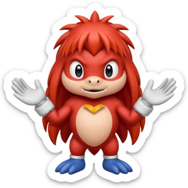 Sonic the hedgehogs friend knuckles a red animal with peach arms and white gloves sticker