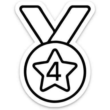 medal for 4th place with star and number 4, modern icon look sticker