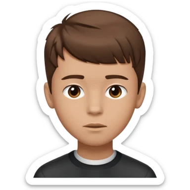 create a fringe haircut boy with a brown hair with hair little up more looking like quiff hairstyle but its going straight not on sid, it need to go on forhead in that direction sticker