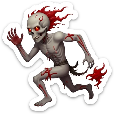 Demons covered in blood and guts. Full body running to the right. In the style of your bleeding skull art sticker
