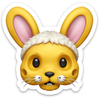 skull and bones yellow with rabbits ears kawai sticker