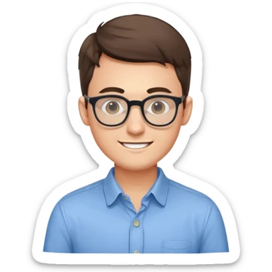 An outgoing marketer male in his late 20s, bespectacled and cheerful image sticker