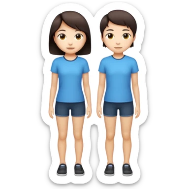 full-body person of Asian descent, short dark brown hair, slender build, emoji style sticker