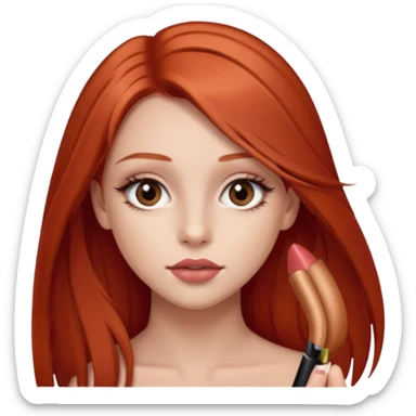 una chica de 18 años con los labios con pintalabios nude y los ojos maquillados, de piel blanca con el pelo liso, largo y pelirrojo, ojos marrones sticker