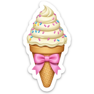 Vanilla ice cream cone with sprinkles and pink bow sticker