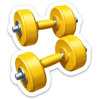 Generate a high-quality image of two generic yellow dumbbells stacked in a cross shape on a plain white background, realistic shading and lighting, no logos or brand markings, high-resolution.
 sticker
