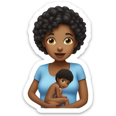Make a toddler boy with tan skin and curly black hair kissing his mom who has aubirnt hair and blue eyes.  sticker