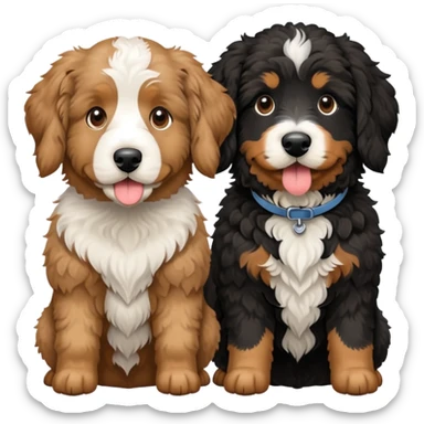 2 dogs, one is a light brown Aussie doodle. the other is a All black Berenedoodle with white eyebrows . Make both same size sticker
