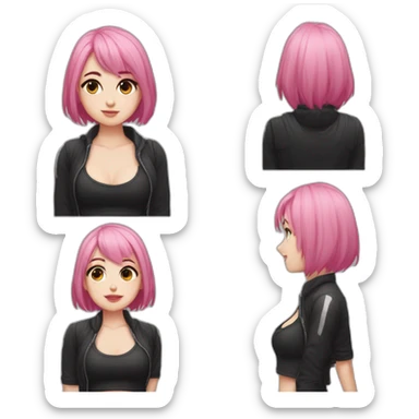 Full body Front view curvy emo girl pink hair sits on the floor straight view hands up black skirt белые трусики полосатые рваные чулки sticker