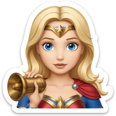 Blonde blue eyes Wonder Woman holding bell  sticker