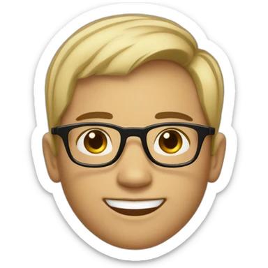 A light skin boy with short hair and light skin wearing small-size black-rimmed round glasses smiling sticker