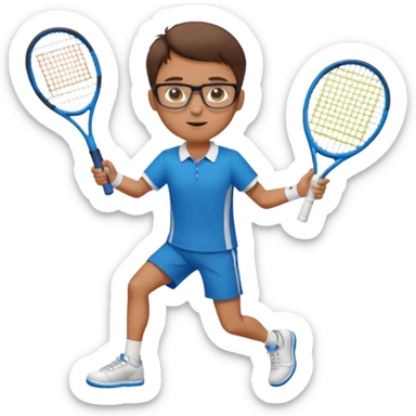 homme l'air cool taille moyenne corpulence maigre cheveux chatain court yeux bleus lunettes photo de pieds en pantalon qui fait du tennis pe sticker