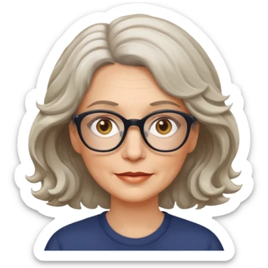 white middle-aged woman, wavy medium hair, hazel eyes, wearing glasses sticker