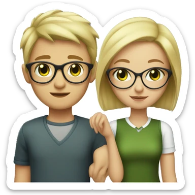 Blonde girl with short hair and green eyes, with dark-haired boy with glasses  sticker