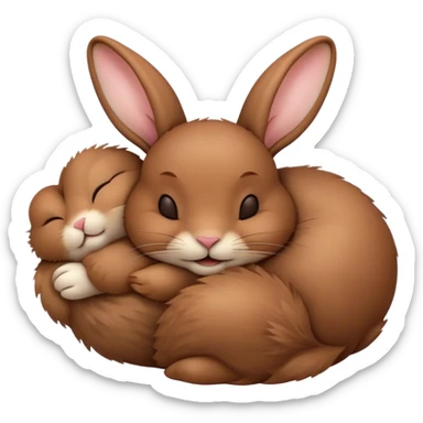 Meme-Worthy Cute Sleeping Brown Rabbit Portrait Emoji, Head resting peacefully with a contented smile, showcasing a delightfully sturdy build and a luxuriously soft brown fur, eyes shut in a serene nap, Simplified yet hilariously adorable features, highly detailed, glowing with a soft, drowsy light, high shine, relaxed and utterly lovable, stylized with an air of playful laziness, bright and heartwarming, soft glowing outline, capturing the essence of a comically sleepy bunny, so meme-worthy it feels like it could instantly become the next viral sensation of adorable slumber! sticker