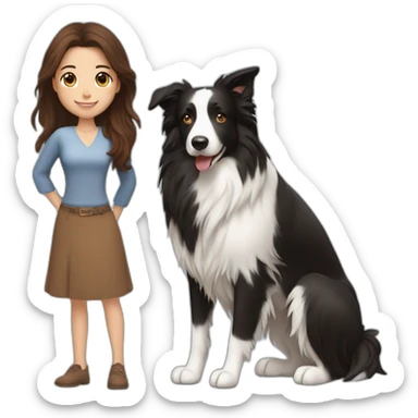 black border collie and woman with long brown hair sticker