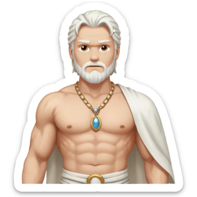 Odin with long white hair, white loincloth, shirtless with necklace sticker
