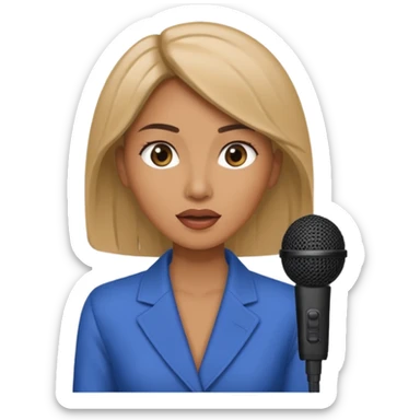 A woman speaks into a microphone, and there is a prompter screen in front of him. sticker