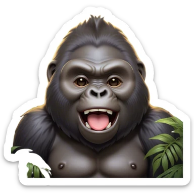 Cinematic Cute Yawning Gorilla Portrait Emoji, Head tilted slightly with a dramatic, wide-open yawn, showcasing a thick, velvety Fur with drowsy, half-closed eyes and a relaxed, open expression, Simplified yet irresistibly adorable features, highly detailed, glowing with a soft, cozy jungle glow, high shine, relaxed yet expressive, stylized with a dash of whimsical primate charm, soft glowing outline, capturing the essence of a drowsy yet affectionate guardian that appears ready to stretch out for a nap! sticker