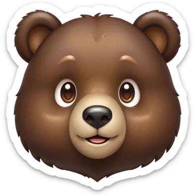 Cinematic Cute Bear Portrait Emoji, Head tilted playfully and inquisitively, featuring a glossy dark brown fur with a natural sheen and round, sparkling eyes filled with gentle curiosity, Simplified yet irresistibly adorable features, highly detailed, glowing with a warm, friendly glow, high shine, affectionate and mighty, stylized with a touch of woodland whimsy, bright and endearing, soft glowing outline, capturing the essence of a mischievous yet loving bear, so playful it feels like it could amble out of the screen and into your arms! sticker