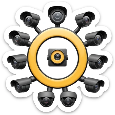 Looking down on a circle of CCTV cameras  sticker