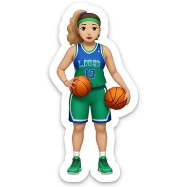 Full Body light skin Latino plus size women basketball player wearing blue and green uniform sticker