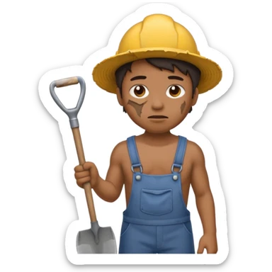  Emoji portrait of a mine slave. He has a somber expression and wears torn clothes, holding a shovel. sticker