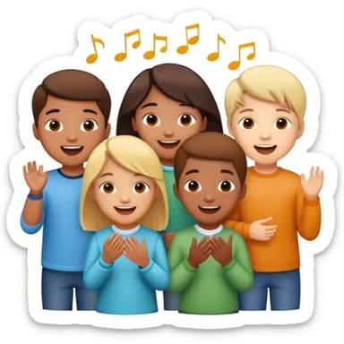 group of children singing together, joyful and friendly sticker