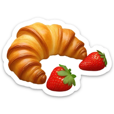 there is a croissant with strawberries in a beige plate sticker