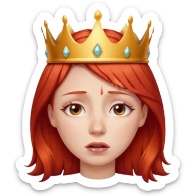 Beautiful lady crying tears can see shoulders red hair and crown on her head sticker