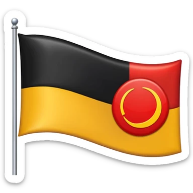 a rectangular flag with the top half solid black and the bottom half solid red with a medium-sized yellow circle in the middle overlapping both colours sticker