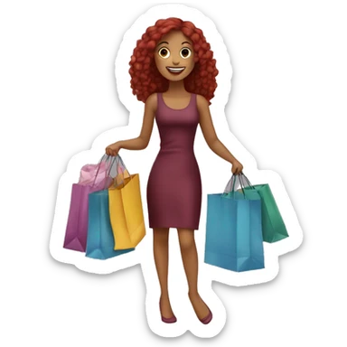 Long Burgundy haired girl, shopaholic, carrying a lot of shopping bags sticker