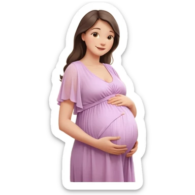A beautiful pregnant woman standing in soft natural light near a window, gently holding her baby bump, wearing a flowing pastel dress, warm smile, cinematic photography, shallow depth of field, high resolution, soft tones, professional maternity photoshoot
 sticker
