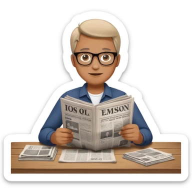 man Folding newspaper on table sticker