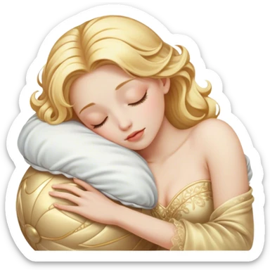 Cinematic Realistic Sleeping Cinderella Portrait, portrayed with exceptional realism: her luminous porcelain skin and exquisitely detailed golden-blonde hair lie softly under the gentle caress of natural light. Her eyes are peacefully closed in a serene, dreamlike slumber, and every fold and shimmer of her iconic ball gown is rendered with painstaking detail. The overall composition radiates a quiet, enchanting glow that encapsulates the timeless, restful beauty of a princess lost in a gentle, magical dream. sticker