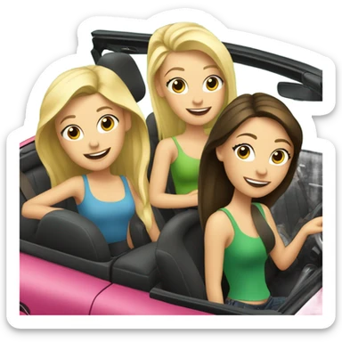 Two Caucasian blonde girls and two Caucasian brunette girls driving a green volkswagen convertible sticker