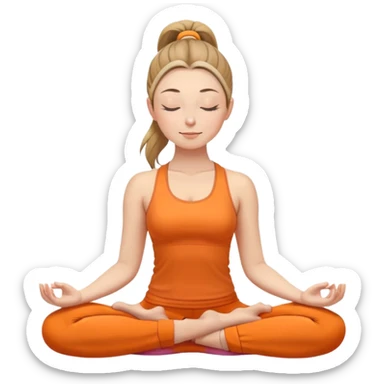caucasian woman with ponytail in lotus position meditating, eyes closed with a slight smile, peaceful expression, orange yoga clothes sticker