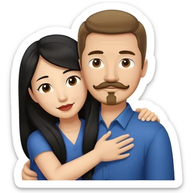 tall white man with brown hair goatee mustache hugging a asian woman with long black hair sticker