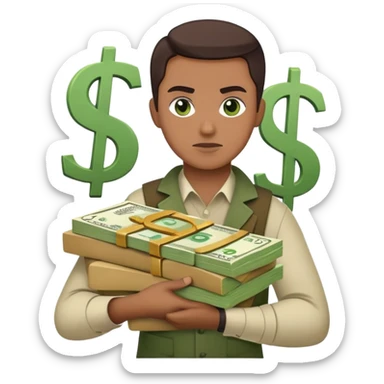 trader making a risky bet with dollar signs, color #0BD794 sticker