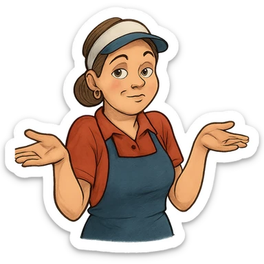 В позе этого мема сгенерируй типичную молодую российскую продавшицу в продуктовом магазине, которая недоуменно но при этом хитровато разводит руками, слегка рисованный, но при этом объемный стиль, прозрачный фон sticker