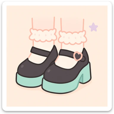 Add cute frilly pastel socks to the BLACKPINK-inspired gothic shoes with pastel peach accents, keep them kawaii style, no hearts. sticker