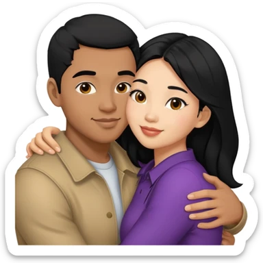 Light skin black man with black hair kissing asian girl with black hair sticker