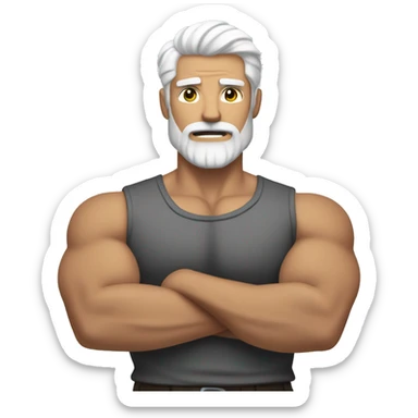 Muscled guy with white hair and white beard curling arms sticker
